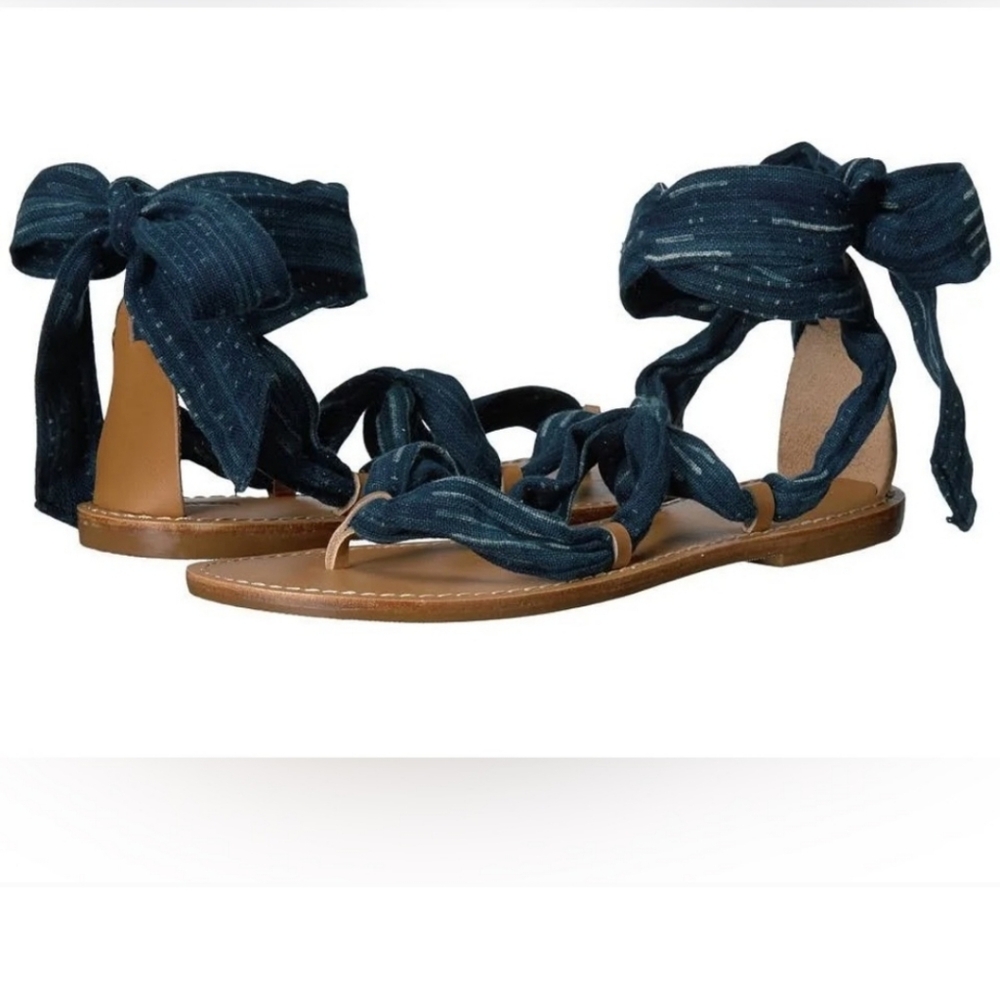 Soludos Blue and Brown Sandals with Wraparound Straps